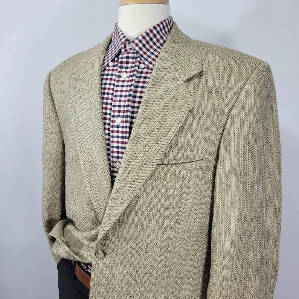 VTG Haspel Men's Sport Coat Blazer Two Button Beige Brown 100%‎ SILK Sz 42R